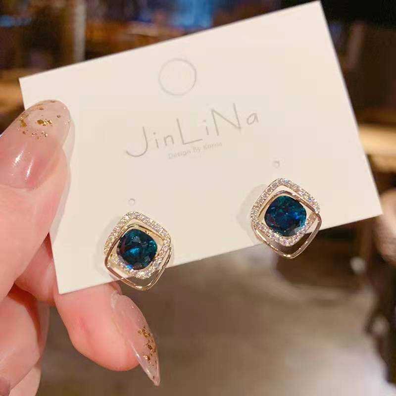 Neue Mode Einfache Kristall Intarsien Blau frauen Legierung Ohrringepicture4