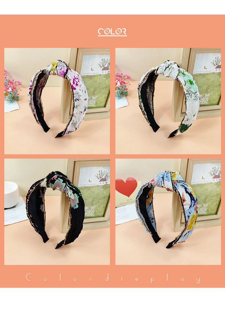 New Style Metal Chain Tiedye Printing Wide Edge Fabric Hairbandpicture2
