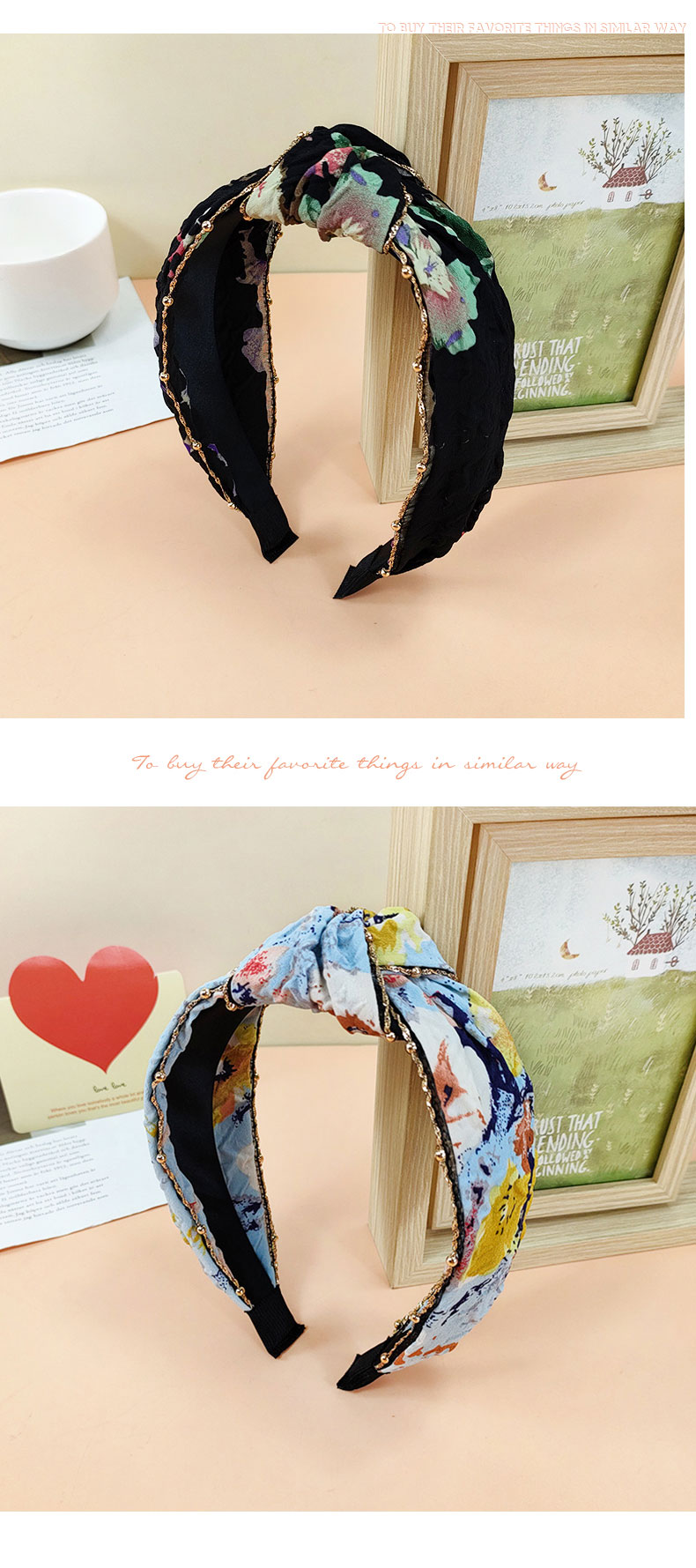 New Style Metal Chain Tiedye Printing Wide Edge Fabric Hairbandpicture5