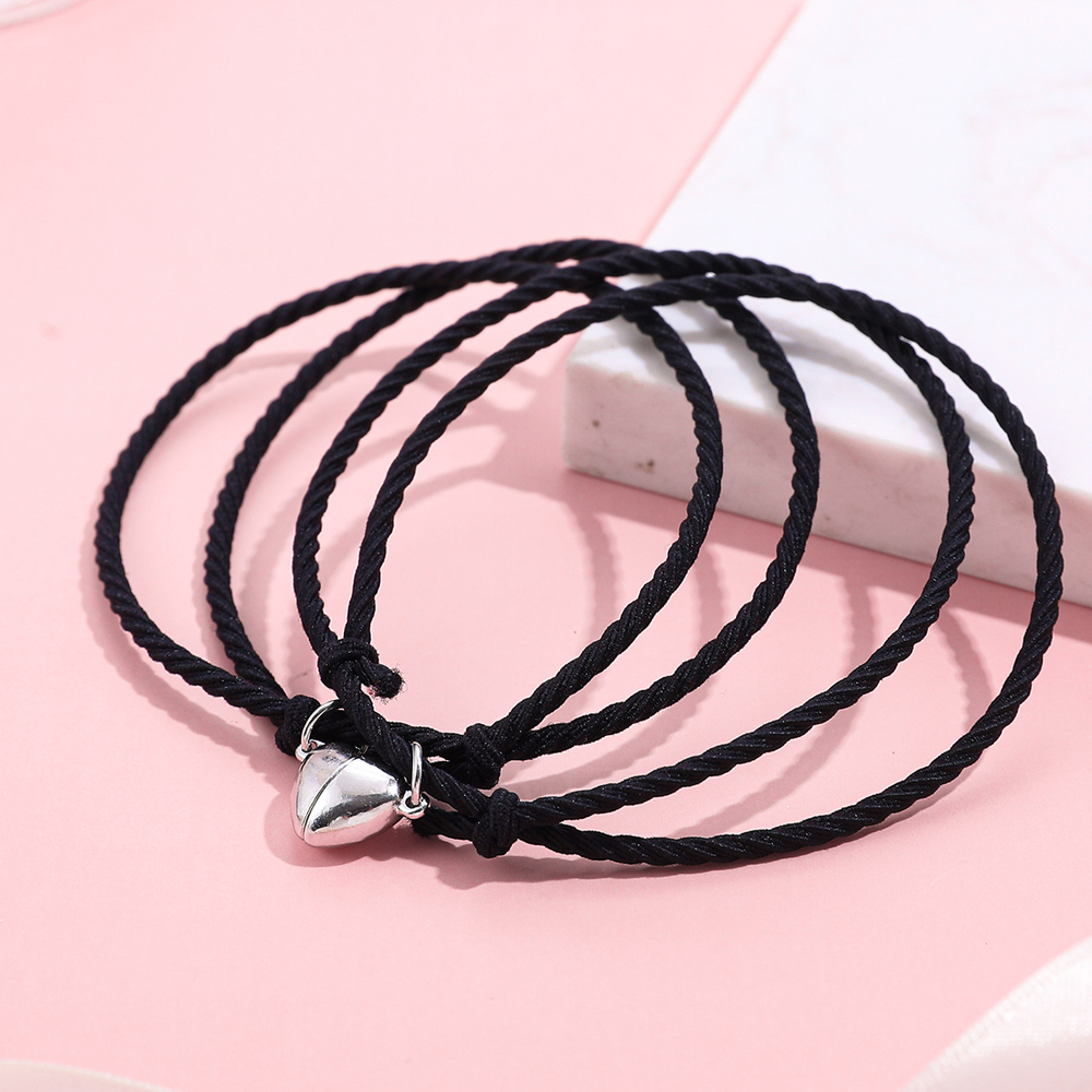 2020 New Simple Black Double Layer Chain Heart Titanium Steel Fine Braceletpicture2