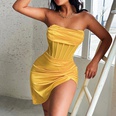 fashion satin mesh slit dress spring and summer new slim stitching package hip skirtpicture30