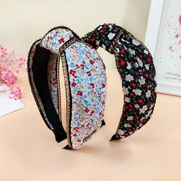 Vintage Style Wide edge metal Chain Floral print fabric headbandpicture9