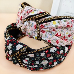 Vintage Style Wide edge metal Chain Floral print fabric headbandpicture12