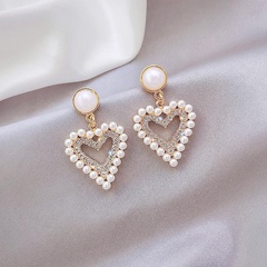 2022 New Fashion Heart-Shaped Full of Diamond Pearl Alloy Earring
