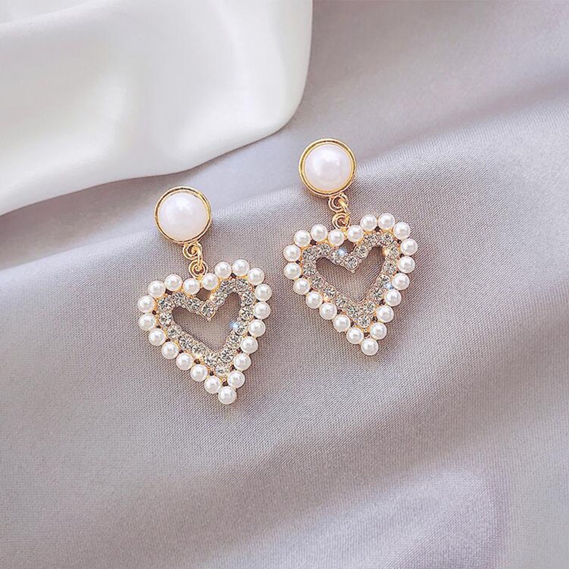 2022 neue Mode HerzGeformte Volle von Diamant Perle Legierung Ohrring