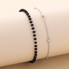 Mode Einfache Schwarz Kristall Perlen Doppel-Schicht Kette Edelstahl Armband