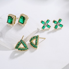 new style Copper Plating 18K Gold Micro Inlaid Zircon Emerald Geometric stud Earrings