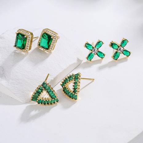 new style Copper Plating 18K Gold Micro Inlaid Zircon Emerald Geometric stud Earrings's discount tags