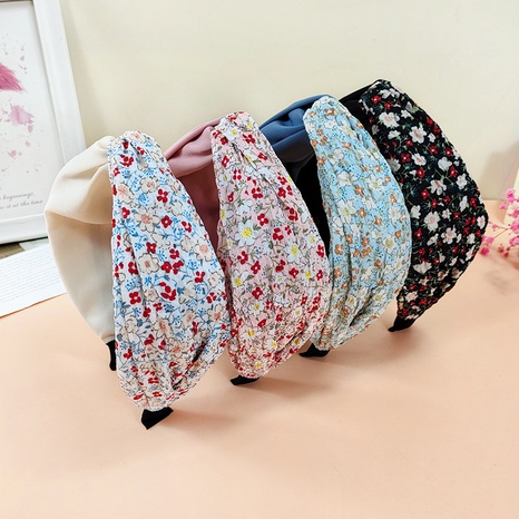 Retro Style Floral print Wide Cross Color Matching Fabric Headband's discount tags