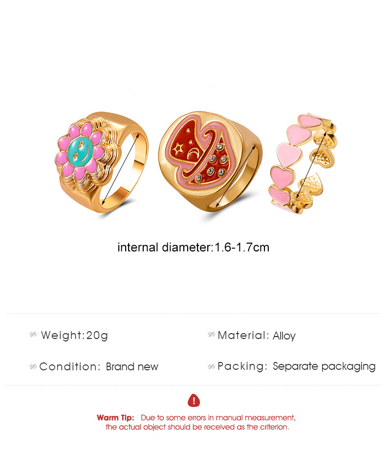 Ins Style Mushroom HeartShaped Ring Set Creative Alloy Dripping Oil Colored Fashion Ringpicture1