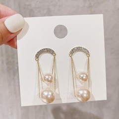 Fashion Simple Long Tassel Pearl Sweet Women Alloy Earrings