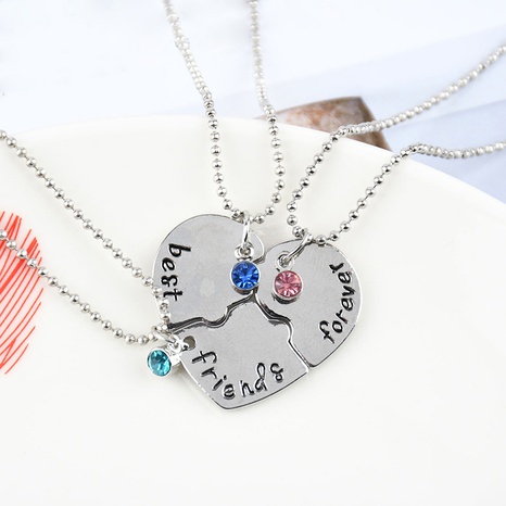 Fashion Heart Shape Rhinestone Best Friends Forever Combination Necklace 3 Pieces Set's discount tags