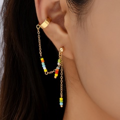 Fashion Elegant Long Tassel Golden Chain Emerald Jacinth Earrings