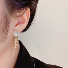 Fashion Heart Micro-Inlaid Knotted Long Thin Tassel Alloy Earrings
