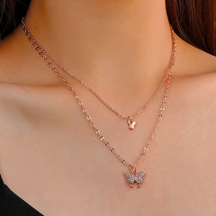Korean Style inlaid Diamond Double-Layer Butterfly alloy Necklace Clavicle Chain