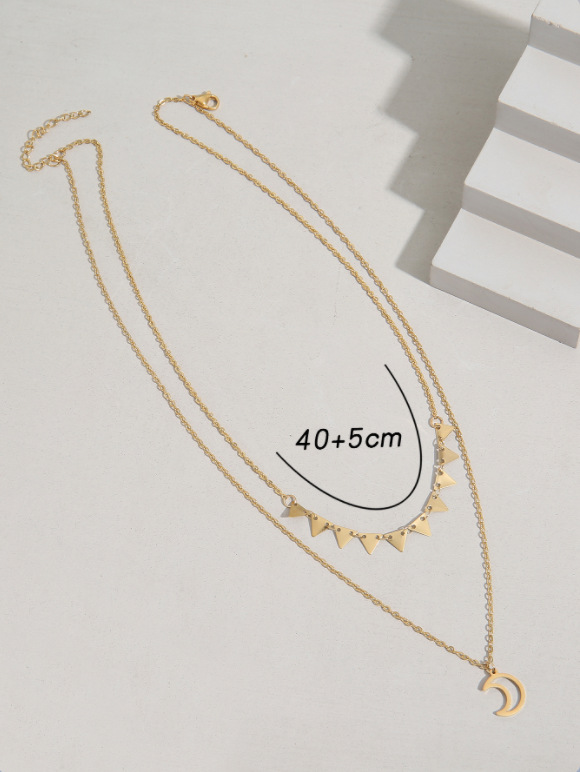 2022 nuevo estilo de acero inoxidable 18K chapado en oro geomtrico Luna colgante collar de doble capapicture4