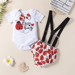 Summer New Insect Letter Heart Printing Short Sleeved Romper Strap Two-Piece Children's Set