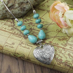Ethnic Style Handmade Retro Turquoise Heart Pendant Short Necklace