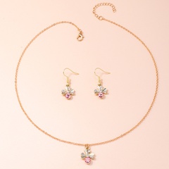 fashion Four-Leaf Clover color rhinestone Pendant alloy Necklace earrings set