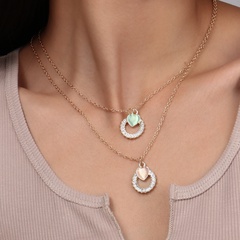 fashion hollow circle inlaid heart crystal pendant double layer necklace