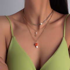 Fashion Pearl Hollow Pentagram Star Mushroom pendant Multi-Layer Necklace