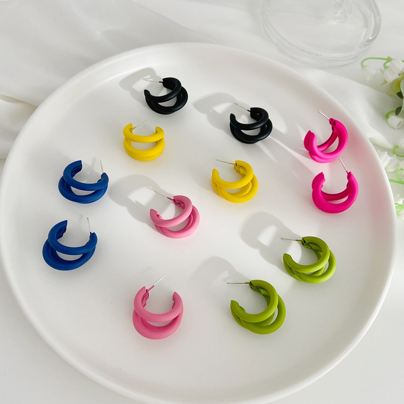 Koreanischen Stil Sigkeiten Farbe Kreis Ohrringe Geometrische DreiSchicht Halbe Ring Legierung Ohrringe