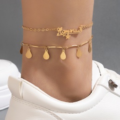 Fashion Ornament Letters Double-Layer Anklet Alloy Water Drop Foot Ornaments
