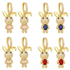 Moda completa de diamantes de imitación circonio lindo conejo en forma de cobre pendientes femeninos