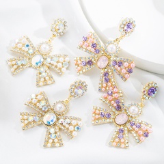 Vintage Style Pearl Diamond Bow Flower pendant Earrings