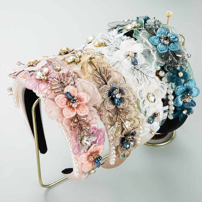 Baroque Style Fashion Pearl Lace Petal Diamond Crystal headband
