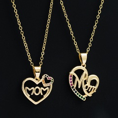 fashion heart shape Letter MOM Copper Gold-Plated Inlaid Color Zircon pendant necklace