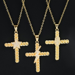 Creative fashion Cross Copper Gold-Plated inlaid zircon pendant Necklace