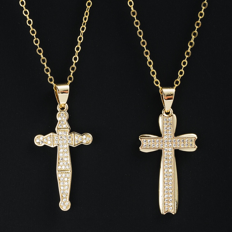 Fashion Copper Gold Plated Inlaid Zircon Cross pendant Necklace
