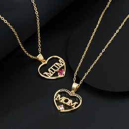 Simple HeartShaped letter Mom Pendant Copper GoldPlated inlaid zircon Necklacepicture11