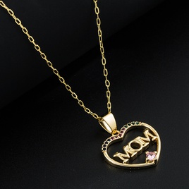 Simple HeartShaped letter Mom Pendant Copper GoldPlated inlaid zircon Necklacepicture13