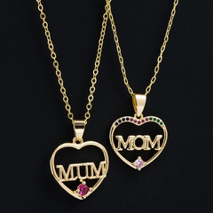 Simple Heart-Shaped letter Mom Pendant Copper Gold-Plated inlaid zircon Necklace