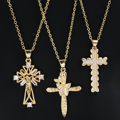 Creative butterfly Cross Gold-Plated Copper Pendant Inlaid Zircon Necklace