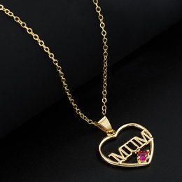 Simple HeartShaped letter Mom Pendant Copper GoldPlated inlaid zircon Necklacepicture8