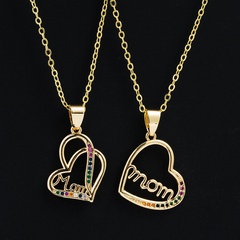 Fashion Heart-Shaped Pendant Copper Gold-Plated inlaid zircon Mother's Day Necklace