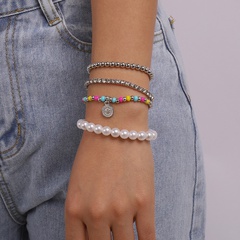 Fashion Bohemian Beaded Imitation Pearl Claw Chain Geometric Alloy Bracelet Set