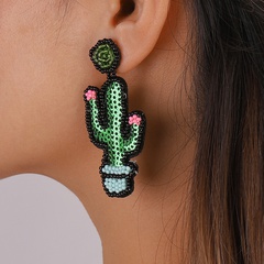 Fashion Bohemian Ethnic Style Cactus Beaded Sequins Vintage Geometry Earrings