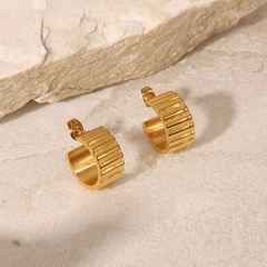 New 18K Gold plated Wide Thread C-Shaped Stainless Steel Earrings