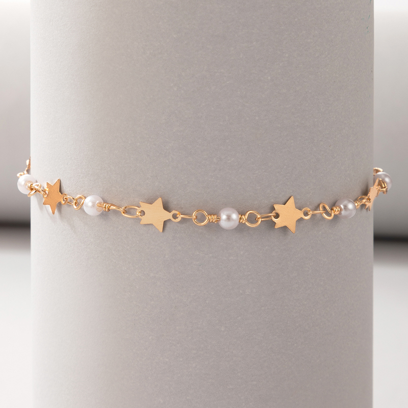 Simple Jewelry Pearl SingleLayer Geometric Star Alloy Anklet Foot Ornamentspicture6