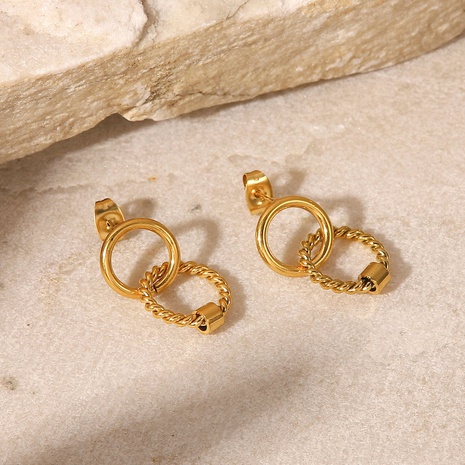 Vintage style 18K Gold plated Stainless Steel Double circle twisted pendant Earrings's discount tags