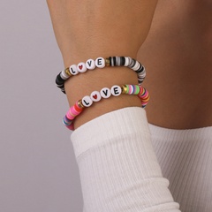 Fashion Bohemian Ethnic Style Polymer Clay Heart Letter Contrast Color Alloy Bracelet