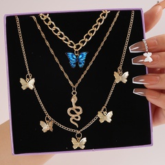 Fashion Creative  Snake Butterfly Pendant Three-Layer Necklace for Women