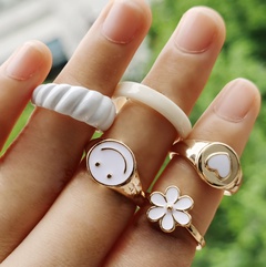 Fashion Smile Face Flower Heart-Shaped Drop Oil Colorful Ring Set 6-Piece