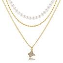 Moda creativa Zircon incrustaciones mariposa colgante perla tres capas collar femeninopicture5