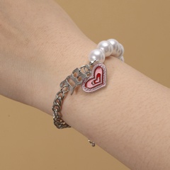 2022 New Cute Metal Pearl Chain  Heart Pendant Bracelet Female