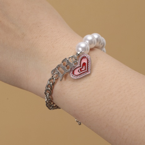 2022 New Cute Metal Pearl Chain  Heart Pendant Bracelet Female's discount tags